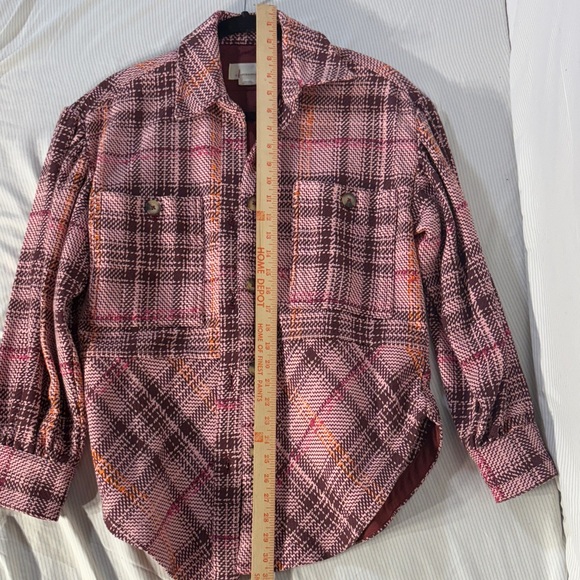 Anthropologie Hudson Pink & Burgundy Plaid Utility Shirt/ Jacket- Size S - Picture 11 of 12